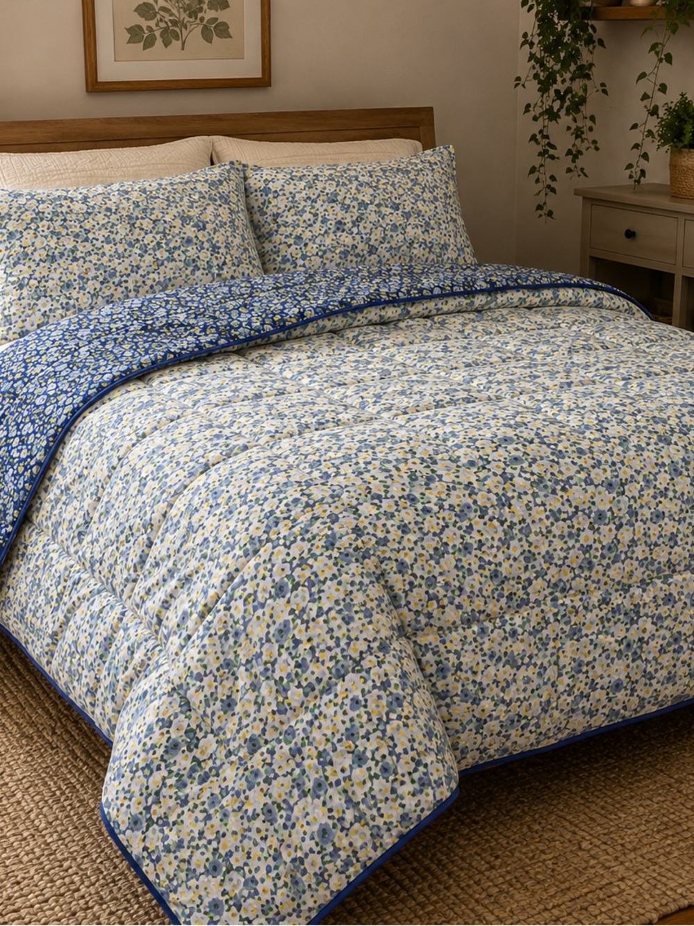 Vintage Blue Floral Full size Reversible Comforter - Laura Ashley